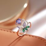 bague crystal coloré en cuivre avec motif floral