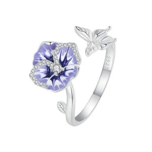 Bague Fleur Minimaliste Violette (Argent)