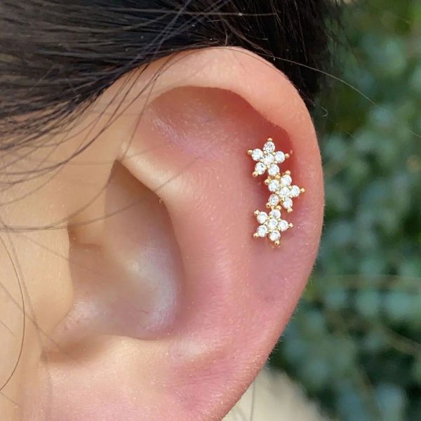 Boucle D'oreille Fleur Acier Inoxydable Doré