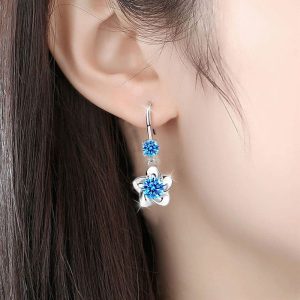 Boucles D'oreilles Fleuries Bleue