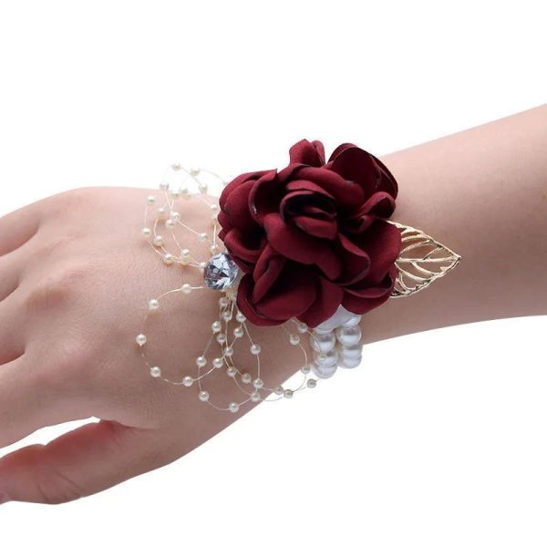 Bracelet Fleur Mariage Rouge Vin
