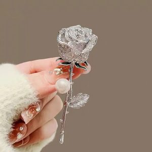 Broche Fleur Argent Brilant