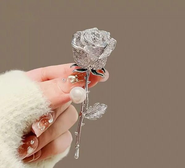 Broche Fleur Argent Brilant