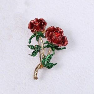 Broche Fleur Mariage Epuré Rouge