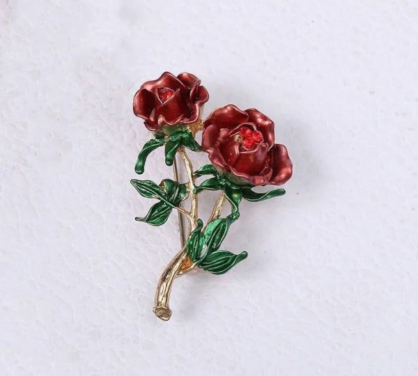 Broche Fleur Mariage Epuré Rouge