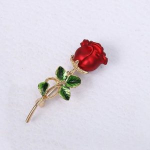 Broche Fleur Mariage Rose-Rouge