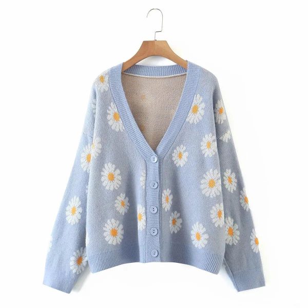 Cardigan Fleur Marguerite Bleu Ciel