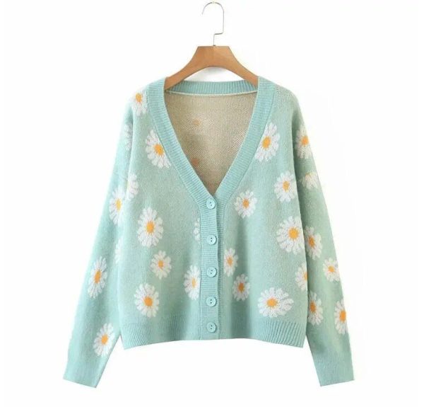 Cardigan Fleur Marguerite Bleu Clair