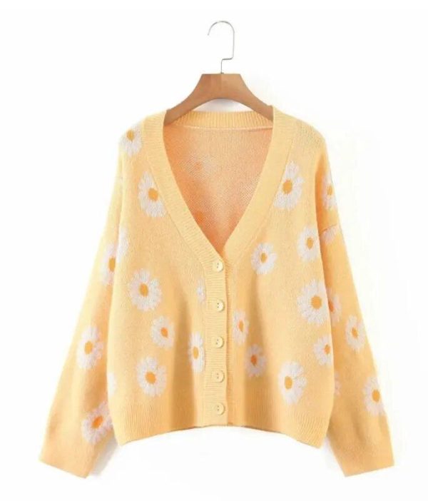 Cardigan Fleur Marguerite Jaune