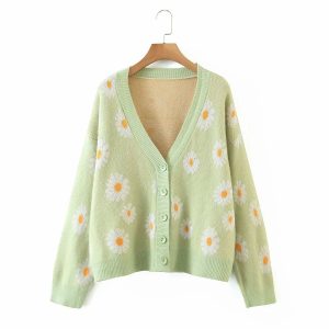 Cardigan Fleur Marguerite Vert