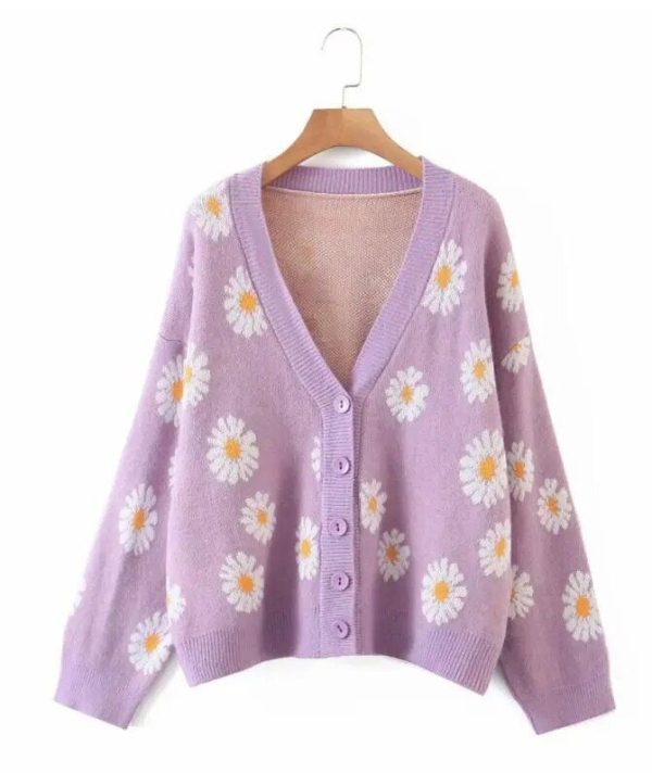 Cardigan Fleur Marguerite Violet