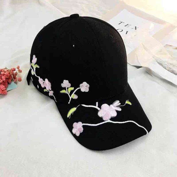 Casquette Fleur Brodée Noir