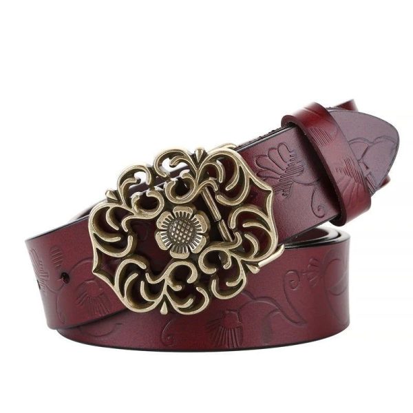 Ceinture Fleur Boucle Rouge Vin