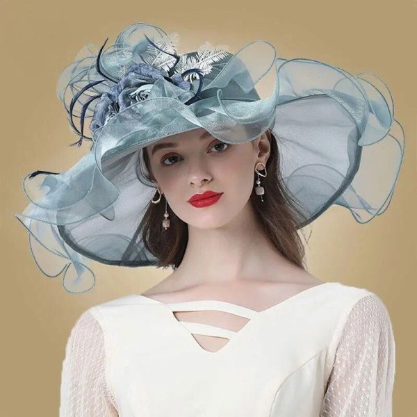 Chapeau Fleurie Extravagant Bleu Clair