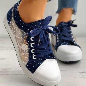 Chaussure Fleurie Femme Bleu Marine