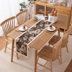Chemin De Table Fleur Vintage Noir