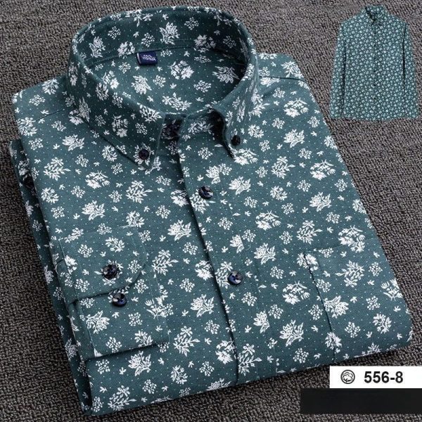 Chemise A Fleur Vert Homme Coton