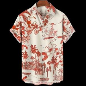 Chemise A Fleur Homme Design Simple Orange