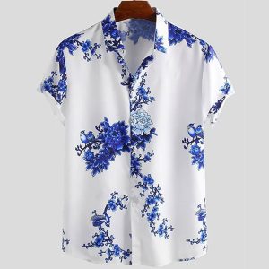 Chemise A Fleur Homme Design Simple Rose Royal Bleu