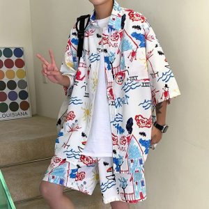 Chemise A Fleur Homme Imprimer Epuré Blanc