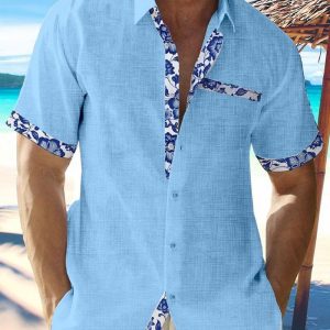 Chemise A Fleur Homme Lin Bleu
