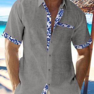 Chemise A Fleur Homme Lin Gris