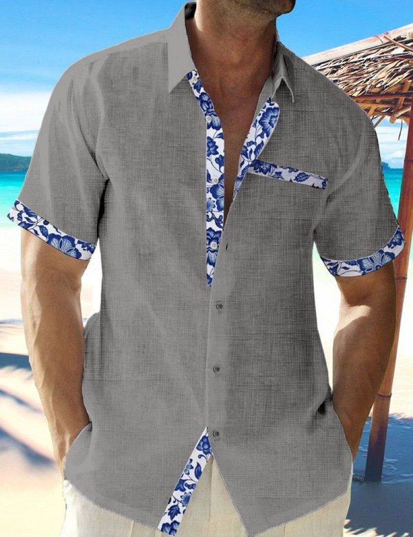 Chemise A Fleur Homme Lin Gris