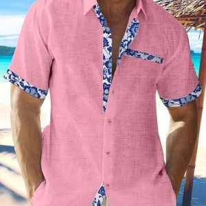 Chemise A Fleur Homme Lin Rose