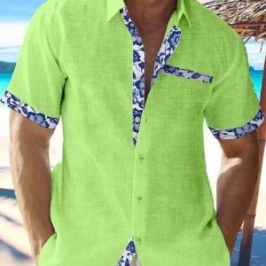 Chemise A Fleur Homme Lin Vert