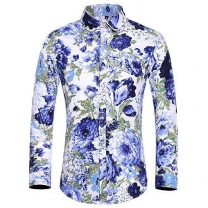 Chemise A Fleur Homme Longue Coloré Bleu