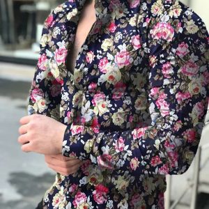 Chemise A Fleur Homme Longue Coloré Rose