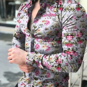 Chemise A Fleur Homme Longue Grise