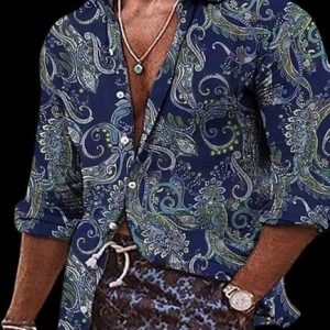 Chemise A Fleur Homme Vintage Bleu