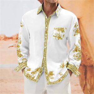 Chemise A Fleur Homme Vintage Doré