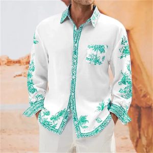Chemise A Fleur Homme Vintage Turquoise Design