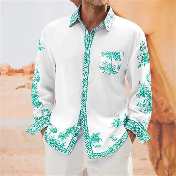 Chemise A Fleur Homme Vintage Turquoise Design