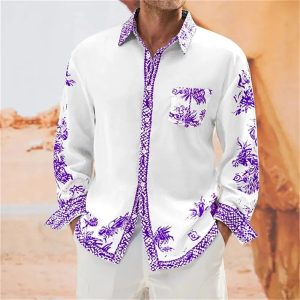 Chemise A Fleur Homme Vintage Violet