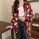 chemise élégante femme à fleurs rouges