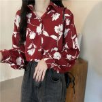 chemise femme motif floral rouge