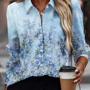 Chemise Fleurie Bleue Femme