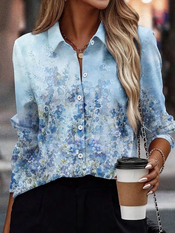 Chemise Fleurie Bleue Femme