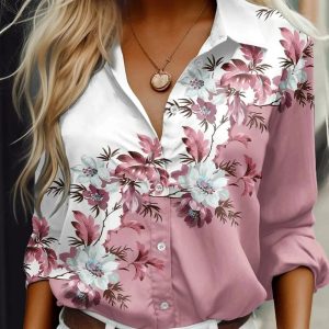 Chemise Fleurie Rose Femme