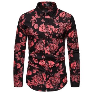 Chemise Homme Fleurie Rouge