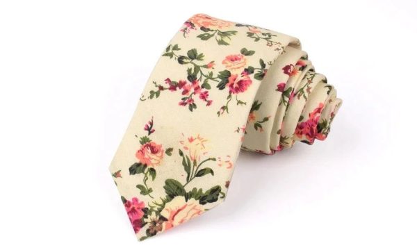 Cravate A Fleurs Beige