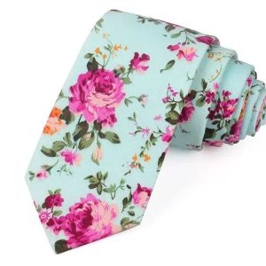 Cravate A Fleurs Bleu Clair