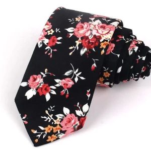 Cravate A Fleurs Noir Rosé
