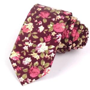 Cravate A Fleurs Rouge Bordeaux