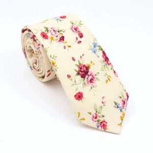 Cravate Fleurie Beige Coloré