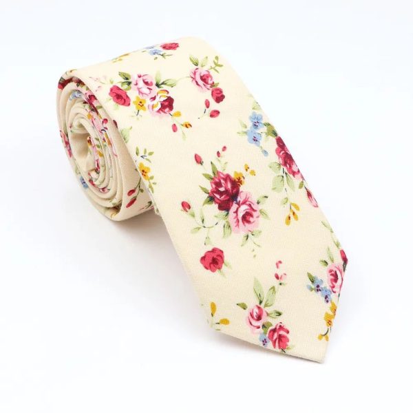 Cravate Fleurie Beige Coloré