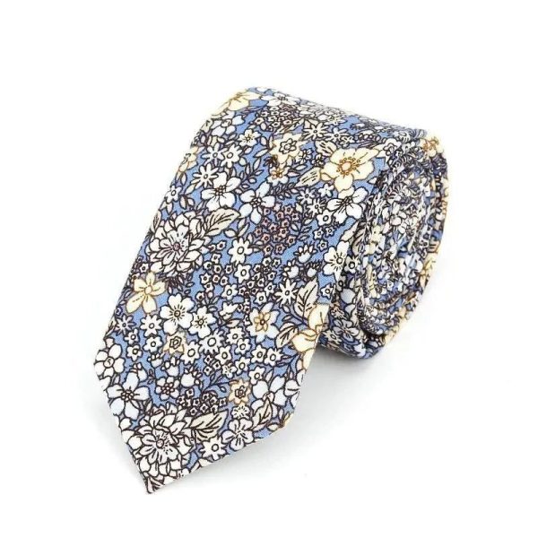 Cravate Fleurie Bleu Retro